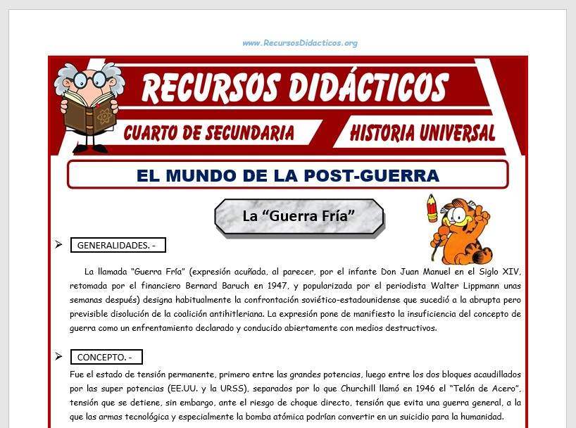 Ficha de El Mundo de la Post Guerra I para Cuarto de Secundaria