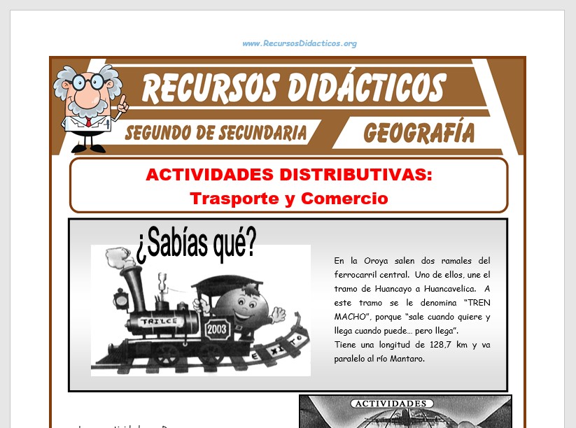 Ficha de El Transporte y el Comercio para Segundo de Secundaria