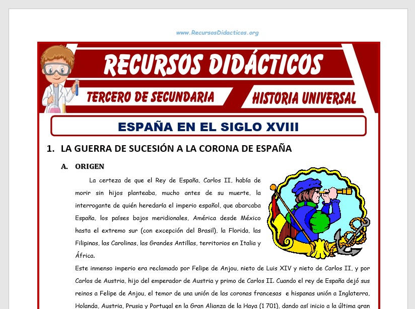 Ficha de España en el Siglo XVIII para Tercero de Secundaria Ficha de España en el Siglo XVIII para Tercero de Secundaria