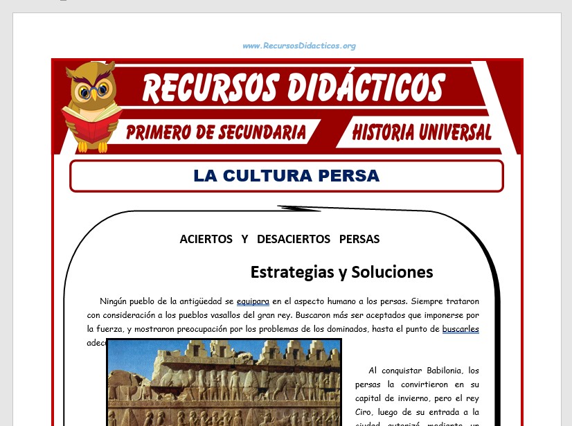 Ficha de La Cultura Persa para Primero de Secundaria Ficha de La Cultura Persa para Primero de Secundaria