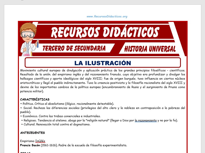 Ficha de La Ilustración para Tercero de Secundaria Ficha de La Ilustración para Tercero de Secundaria