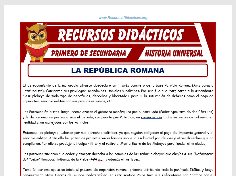 Ficha de La Monarquía Romana para Primero de Secundaria Ficha de La Monarquía Romana para Primero de Secundaria