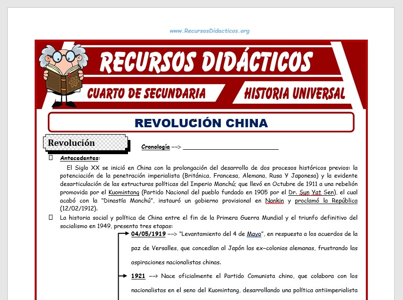 Ficha de La Revolución China para Cuarto de Secundaria