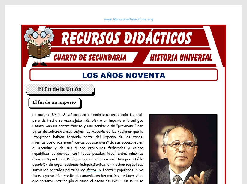Ficha de Los Noventa para Cuarto de Secundaria