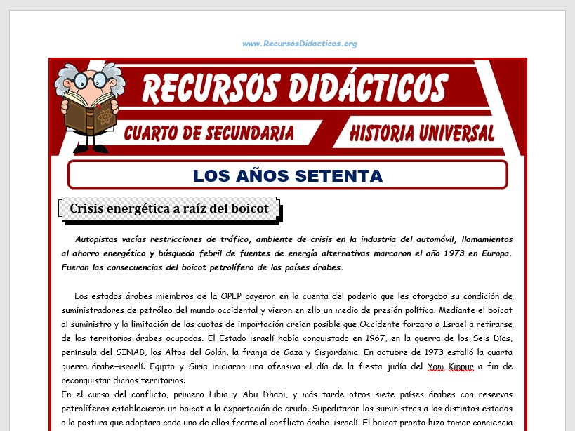 Ficha de Los Setenta para Cuarto de Secundaria