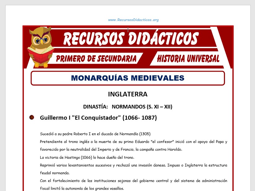 Ficha de Monarquías Medievales II para Segundo de Secundaria Ficha de Monarquías Medievales II para Segundo de Secundaria