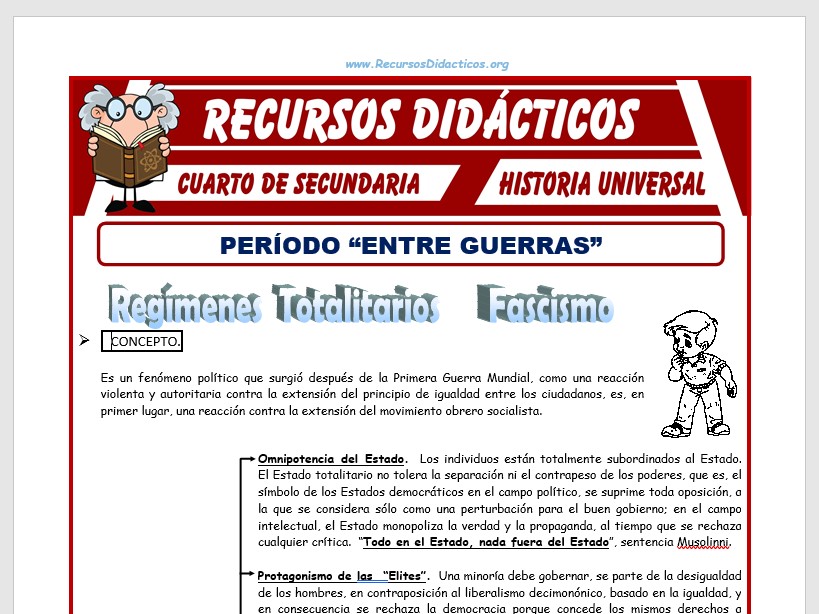 Ficha de Periodo Entre Guerras para Cuarto de Secundaria