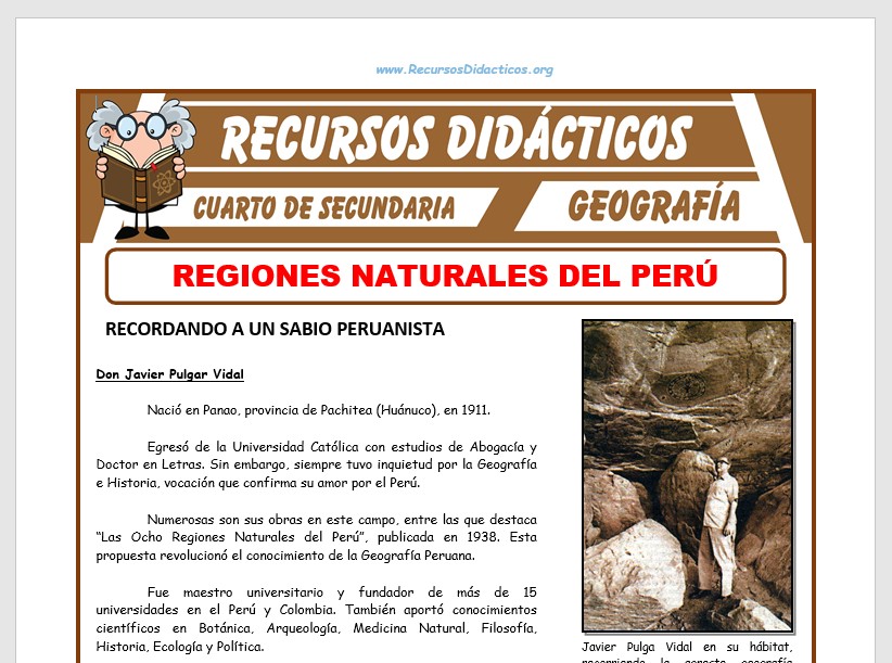 Ficha de Regiones Naturales del Perú para Cuarto de Secundaria Ficha de Regiones Naturales del Perú para Cuarto de Secundaria