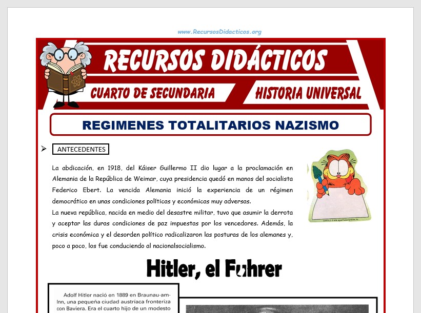 Ficha de Regímenes Totalitarios Nazismo para Cuarto de Secundaria Ficha de Regímenes Totalitarios Nazismo para Cuarto de Secundaria