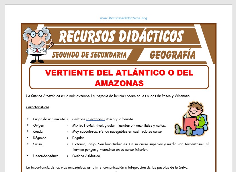 Ficha de Vertiente del Atlántico o del Amazonas para Segundo de Secundaria