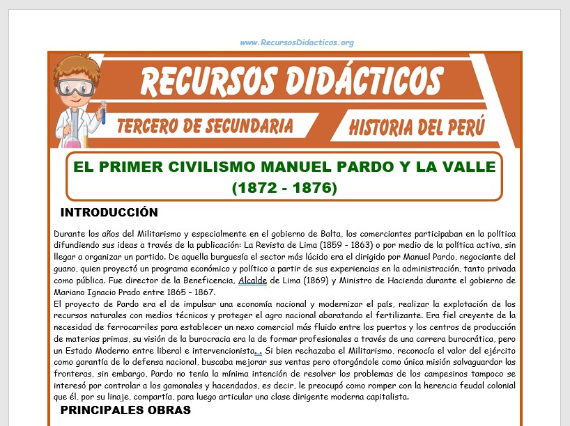 Ficha de El Primer Civilismo para Tercero de Secundaria