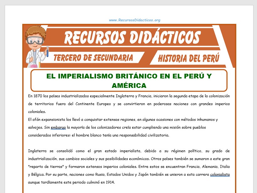 Ficha de Imperialismo Británico en el Perú y América para Tercero de Secundaria