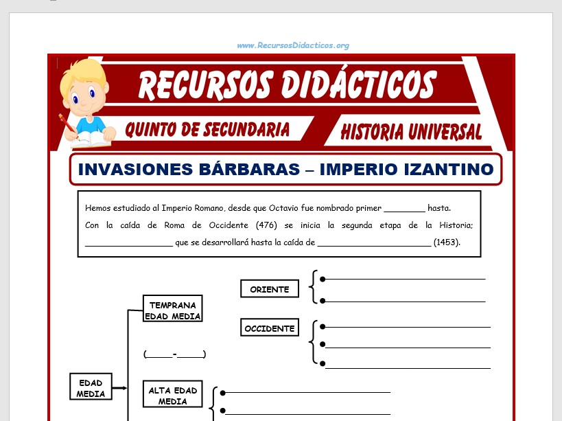 Ficha de Invaciones Bárbaras e Imperio Bizantino para Quinto de Secundaria
