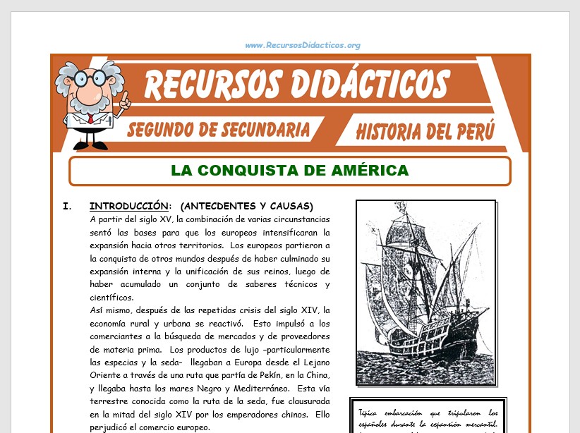 Ficha de La Conquista de América para Segundo de Secundaria