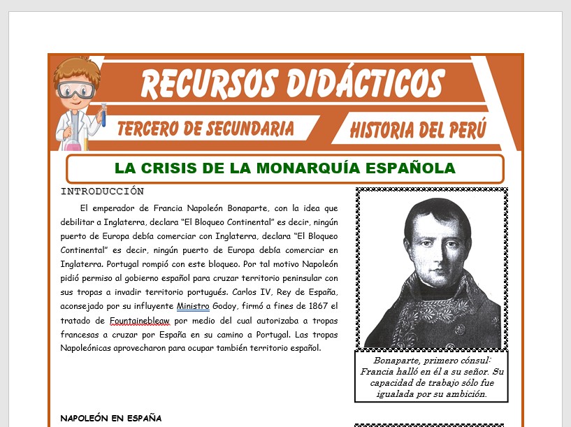 Ficha de La Crisis de la Monarquía Española para Tercero de Secundaria