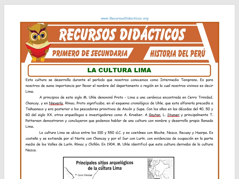 Ficha de La Cultura Lima para Primero de Secundaria