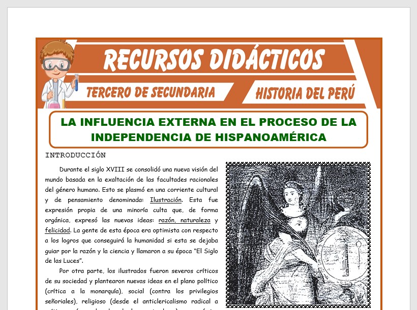 Ficha de La Influencia Externa en la Independencia de Hispanoamérica para Tercero de Secundaria