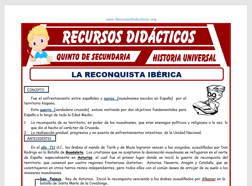 Ficha de La Reconquista Ibérica para Quinto de Secundaria
