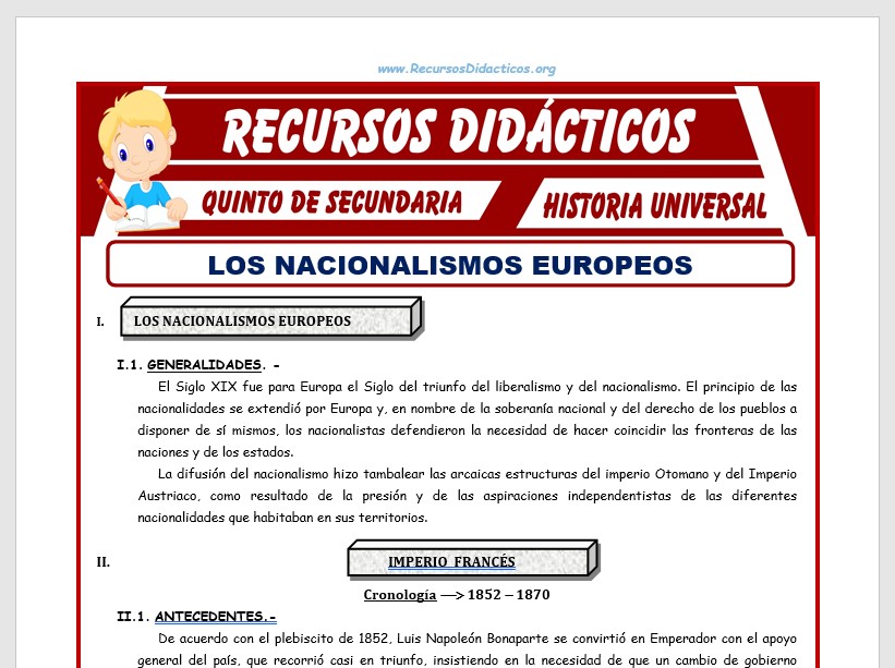 Ficha de Los Nacionalismos Europeos para Quinto de Secundaria
