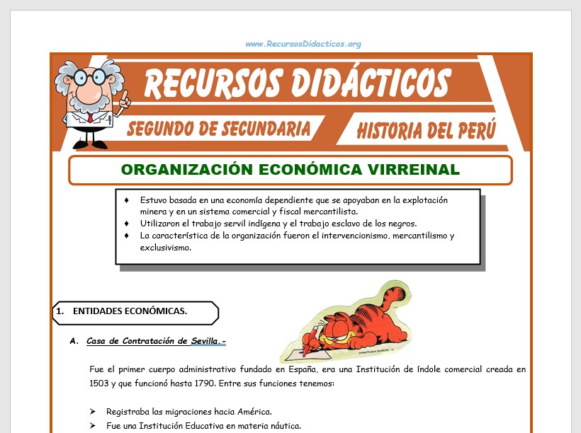 Ficha de Organización Económica del Virreinato del Perú para Segundo de Secundaria