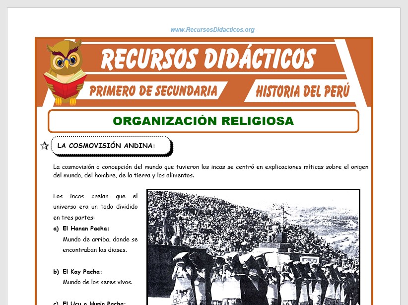 Ficha de Organización Religiosa para Primero de Secundaria