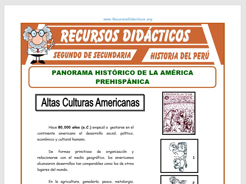 Ficha de Panorama Histórico de la América Prehispánica para Segundo de Secundaria