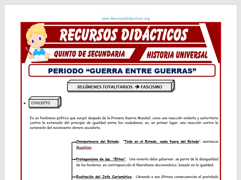Ficha de Periodo Entre Guerras Resumen para Quinto de Secundaria