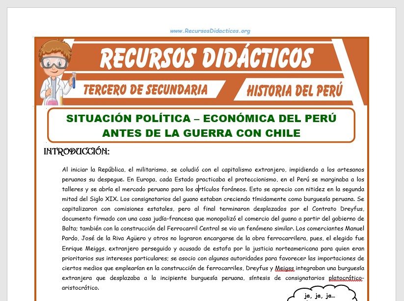 Ficha de Perú antes de la Guerra con Chile para Tercero de Secundaria