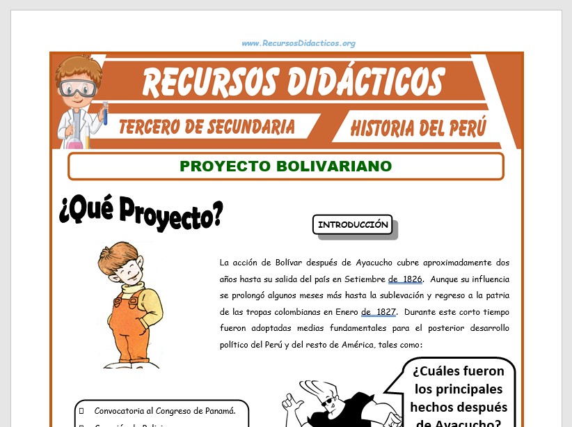 Ficha de Proyecto Bolivariano para Tercero de Secundaria