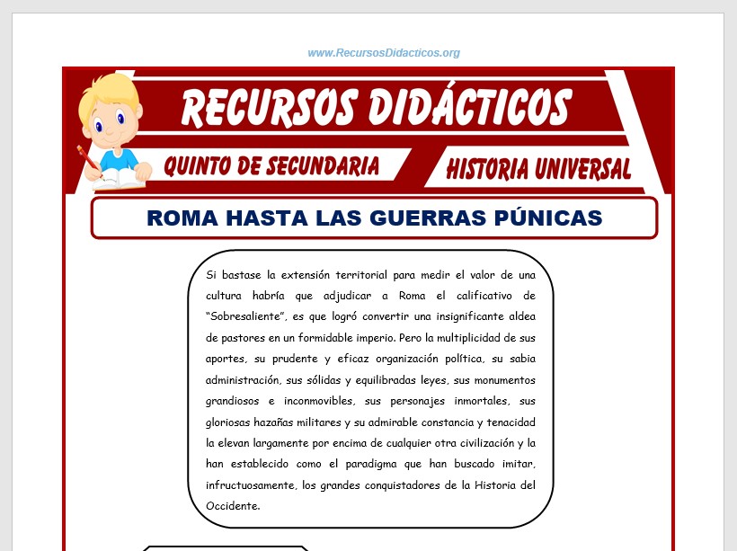 Ficha de Roma hasta las Guerras Púnicas para Quinto de Secundaria