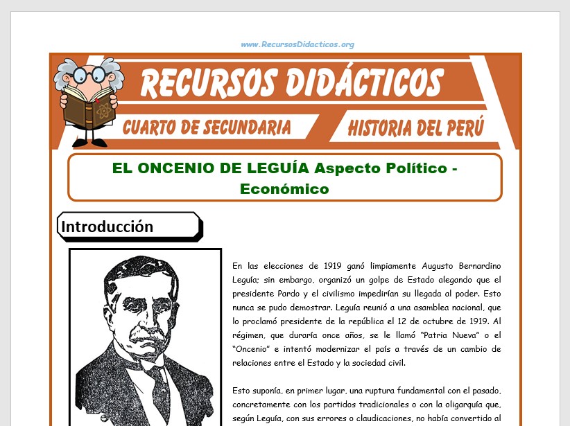 Ficha de Aspecto Político y Económico del Oncenio de Leguía para Cuarto de Secundaria