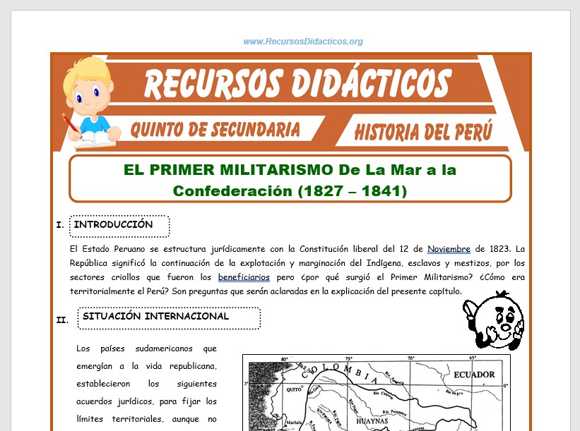 Ficha de El Primer Militarismo en el Perú para Quinto de Secundaria
