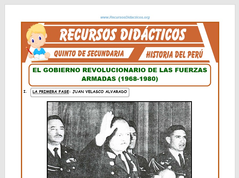 Ficha de Gobierno Revolucionario de las Fuerzas Armadas de 1968 a 1980 para Quinto de Secundaria