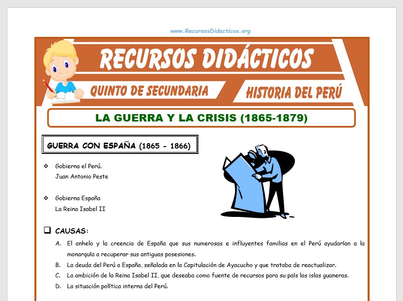 Ficha de La Guerra con España y la Crisis para Quinto de Secundaria