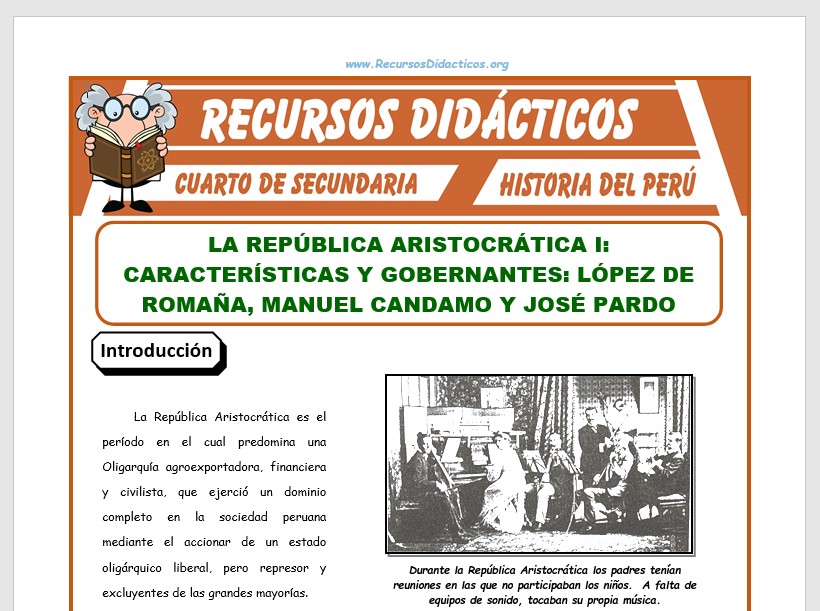 Ficha de La República Aristocrática I para Cuarto de Secundaria