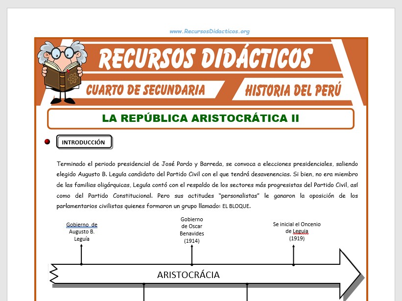 Ficha de La República Aristocrática II para Cuarto de Secundaria