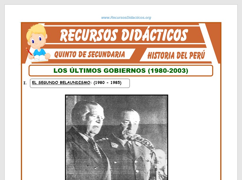 Ficha de Los Ultimos Gobiernos de 1980 a 2003 para Quinto de Secundaria