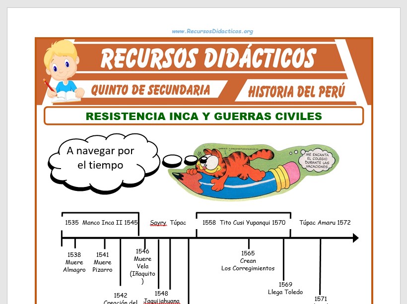 Ficha de Resistencia Inca y Guerras Civiles para Quinto de Secundaria